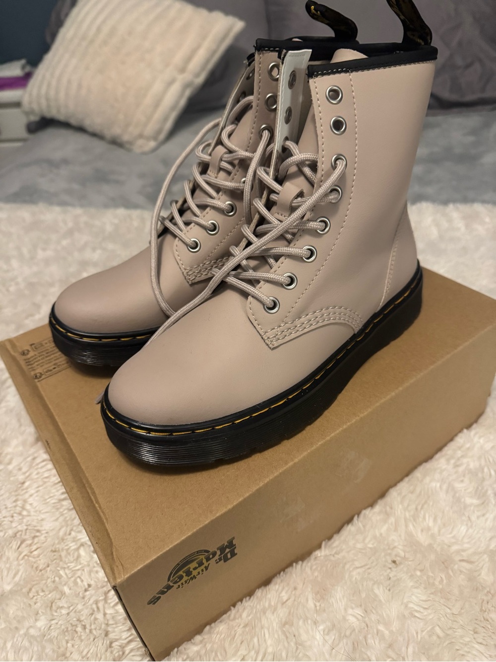 Dr. Martens Zavala Lace-Up Combat Boots in Vintage Taupe